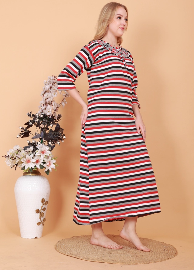 Woolen Striped Nightdress for Women (Multicolor, Free Size)