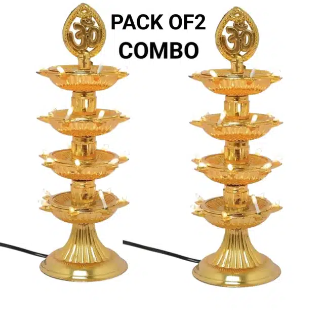 4 Layer Electric Diya for Home Temple (Pack of 2) (Gold)