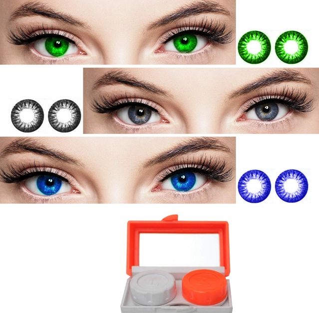 Combo of Zero Power Colored Contact Lenses for Eyes with Case (Multicolor, Set of 3)