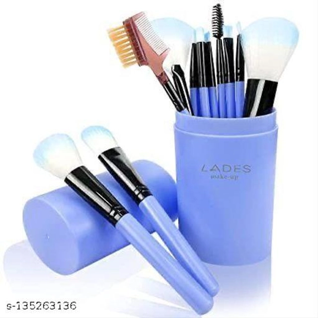 Plastic Makeup Brushes Set (Blue & Black, Set of 12)