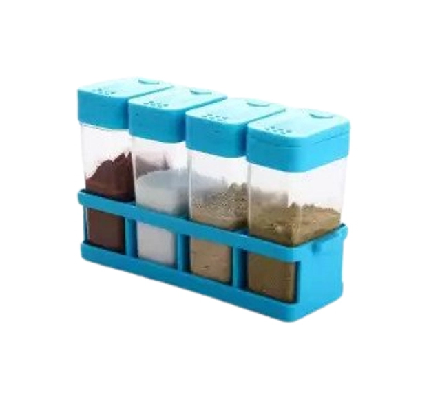 Plastic 4-in-1 Spice Jars Set with Stand (Multicolor, Set of 1)