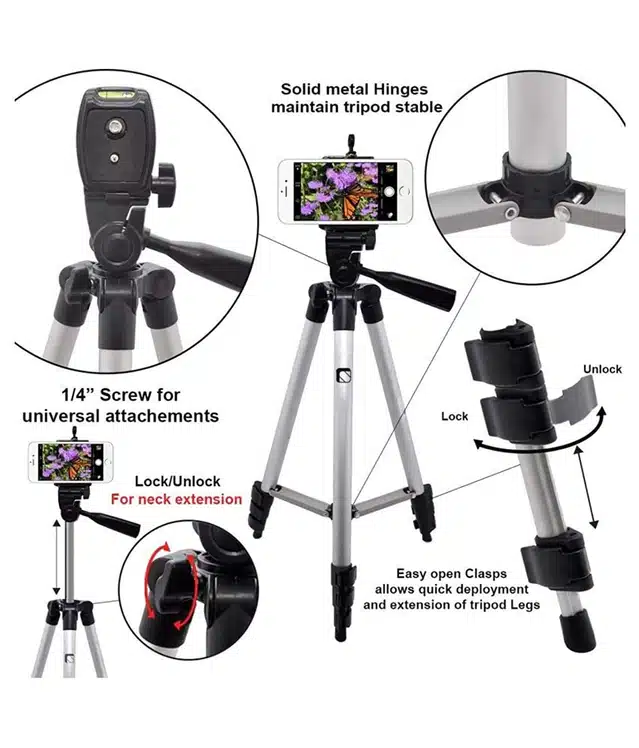 Tripod with Mobile Holder for Smartphones (Multicolor)