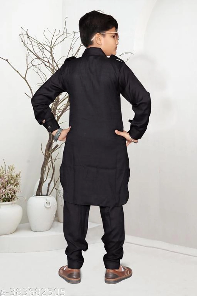 Cotton Blend Kurta Sets for Boys (2-3 Years, Black)