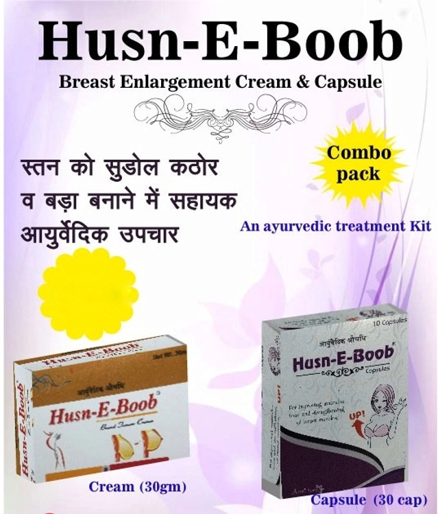 Combo of Husn-E-Boob Breast Enlargement Cream (30 g) with 30 Pcs Capsules for Women (Set of 2)