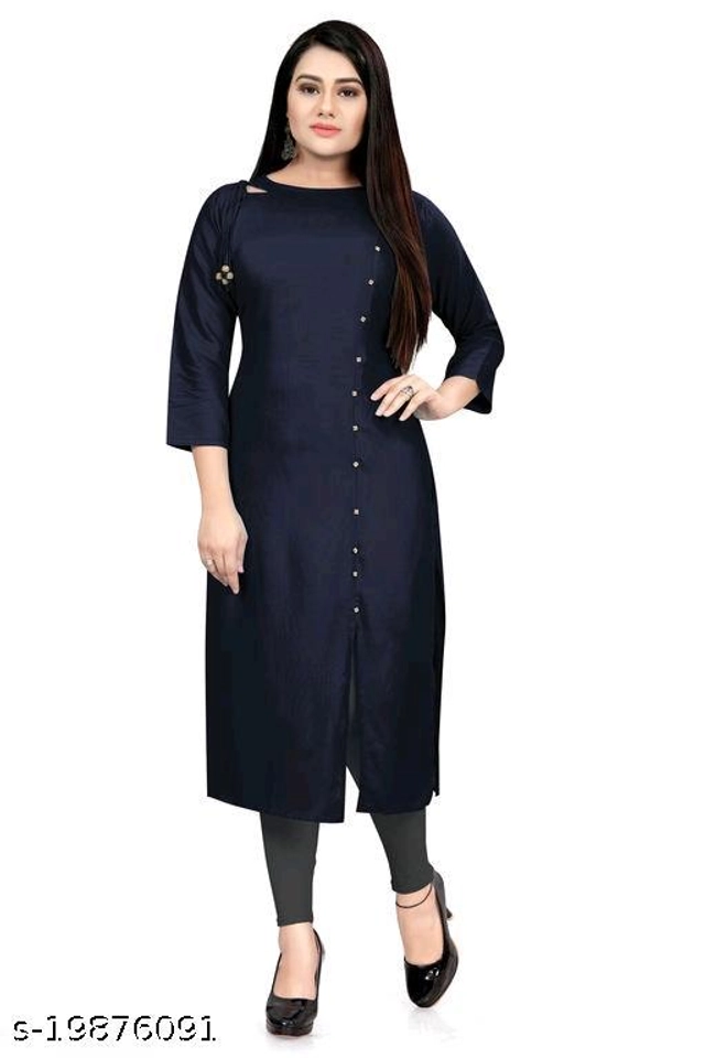 Rayon Solid Kurti for Women (Navy Blue, S)