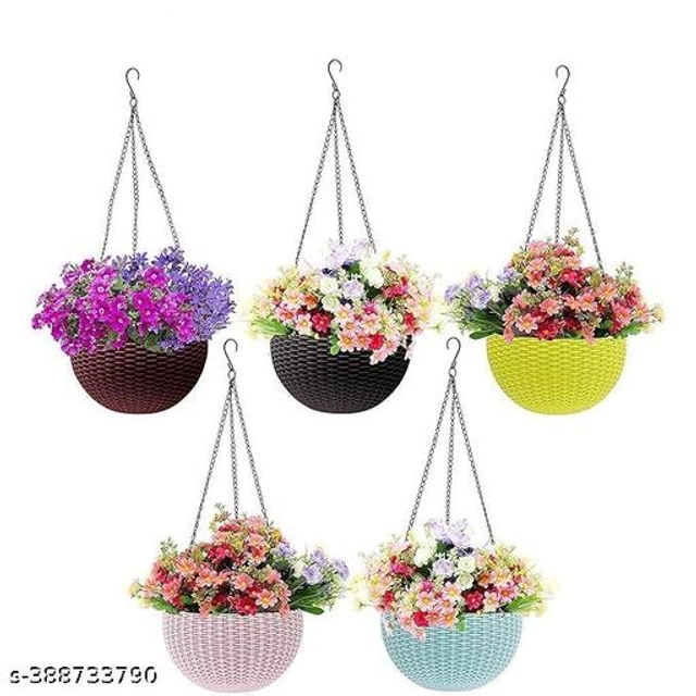 Plastic Hanging Planters (Multicolor, Pack of 5)