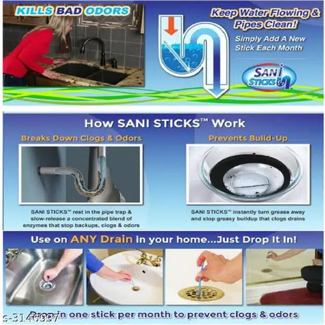 Sewer Drain Cleaner Sticks (Blue, Pack of 12)