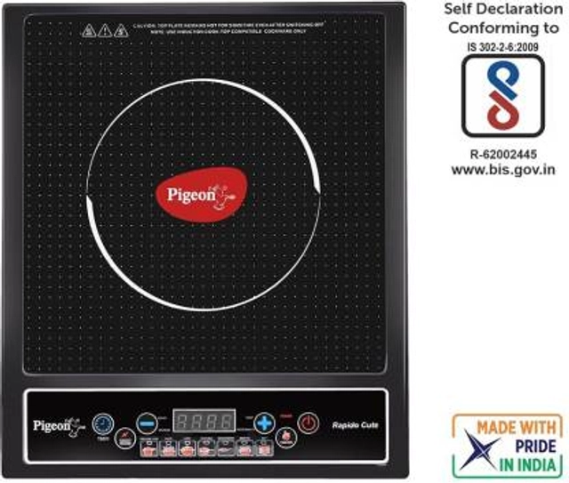 PIGEON Rapido Cute Induction Cooktop (1800 Watt, Black, Push Button)