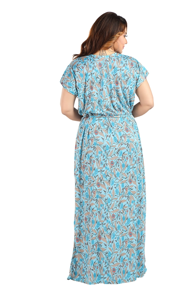 Hosiery Printed Nightdress for Women (Blue, M)