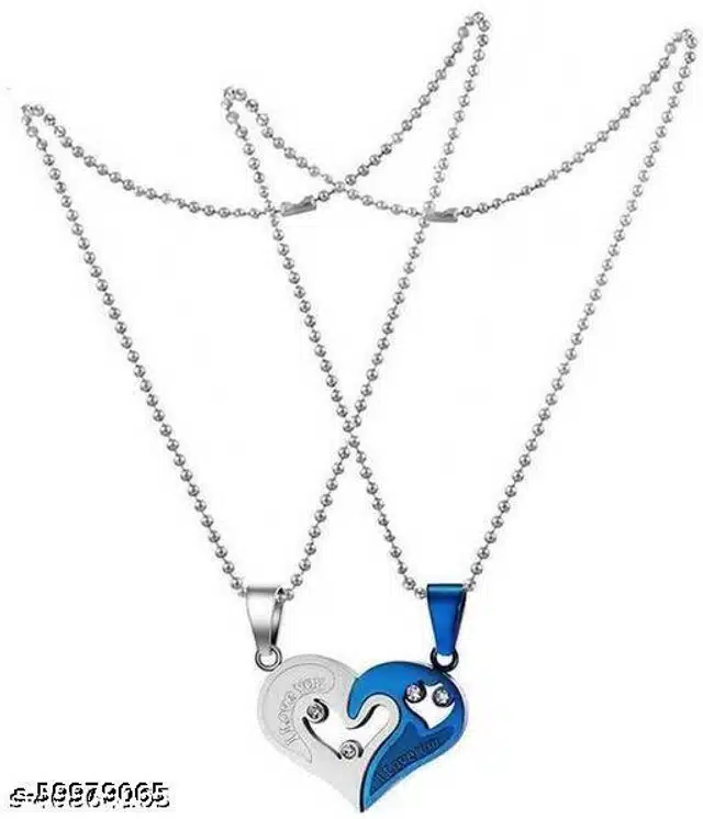 Pendant with Chain (Silver & Blue, Set of 2)