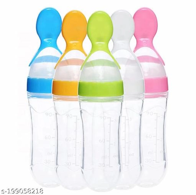 Silicone Food Feeding Bottle for Baby (Orange, 90 ml)