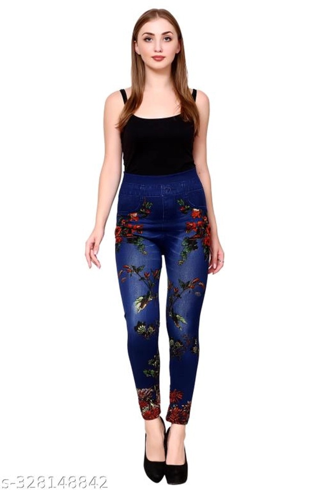 Polyester Dyed Jeggings for Women (Blue, Free Size)