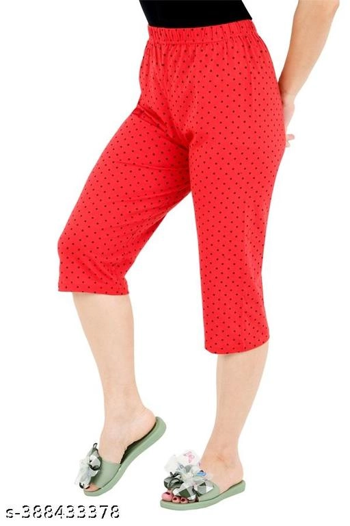 Cotton Solid Capri for Women (Red, S)