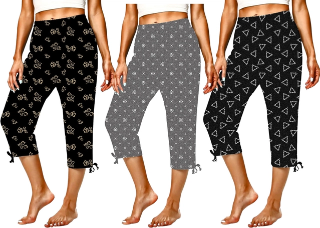 Cotton Printed Capris for Women (Multicolor, L) (Pack of 3)