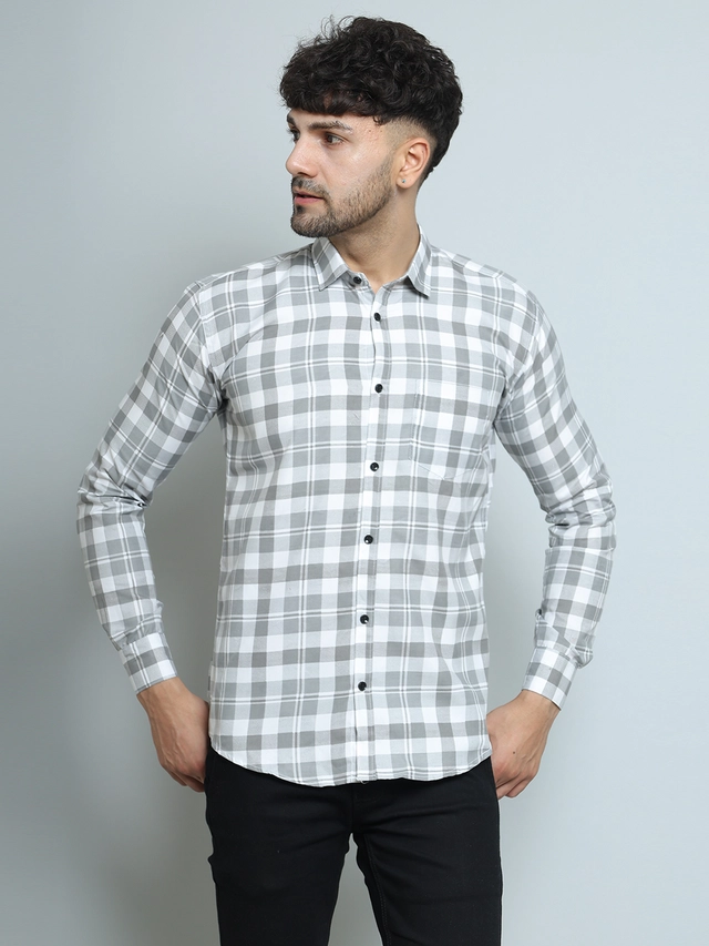 Full Sleeves Checked Shirt for Men (Grey, M)