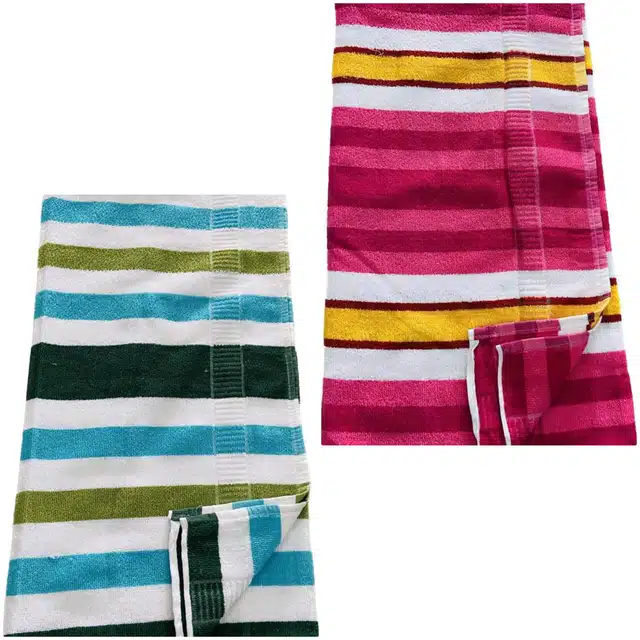 Microfiber Striped Bath Towels (Pack of 2) (Multicolor, 26x56 Inches)