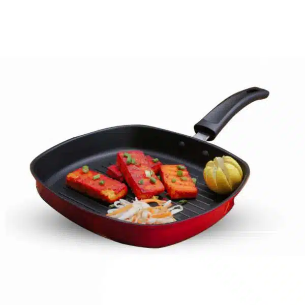 Xtend Aluminium Gas Stove Compatible Non Stick Grill Pan (Pack of 1, Red) (SI-11)