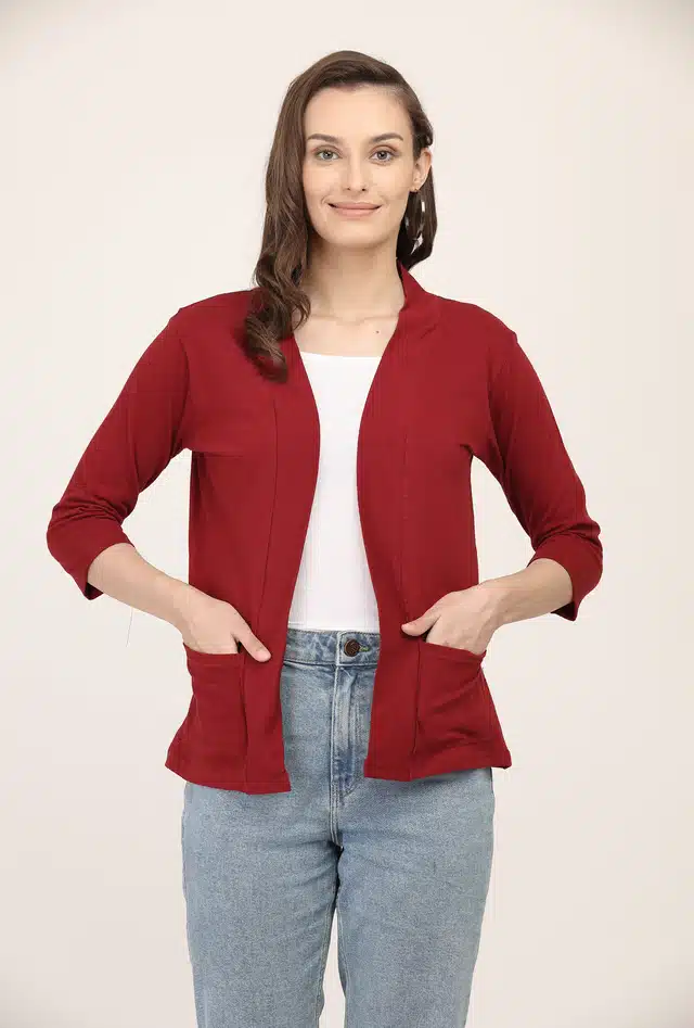 Cotton Solid Shrug for Women (Maroon, S )
