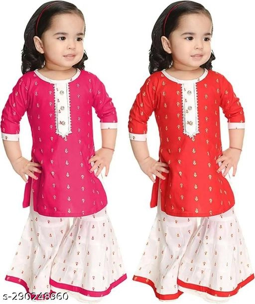 Rayon Kurta Set for Girls (Multicolor, 0-3 Months) (Pack of 2)