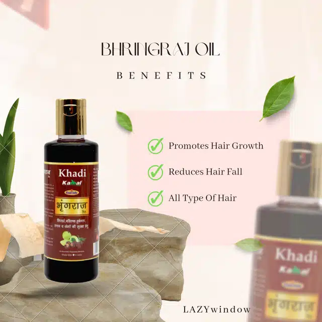 Khadi Kamal Herbal Bhringraj Powder with Oil (Pack of 2)