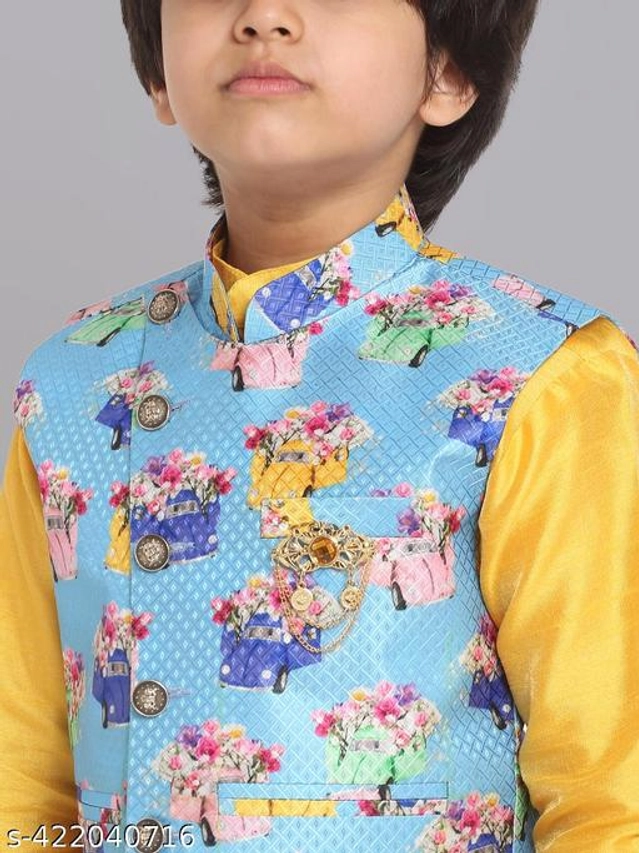 Art Silk Ethnic Jackets for Boys (Sky Blue, 1-2 Years)