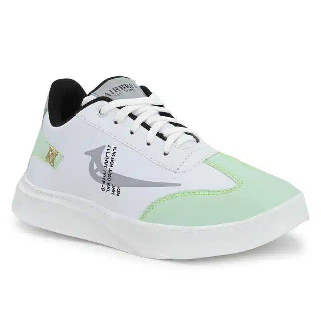 Men's Lace Up Casual Sneakers (White & Green, 8) (JF-153)