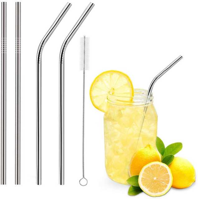 Sterling Bazaar Stainless Steel Straws & Brush (Set Of 4) (St-014)