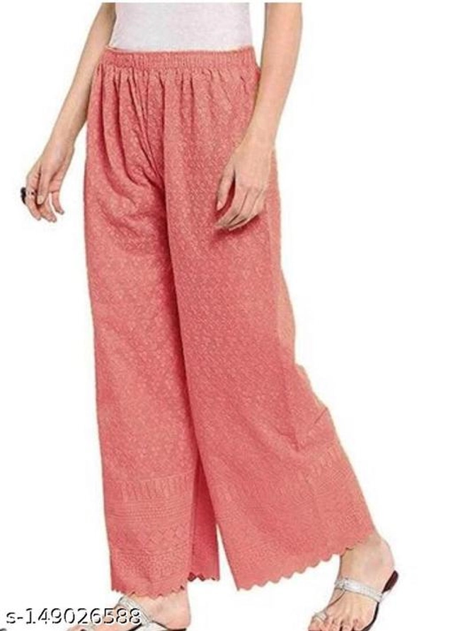 Cotton Blend Palazzos for Women (Pink, 30)