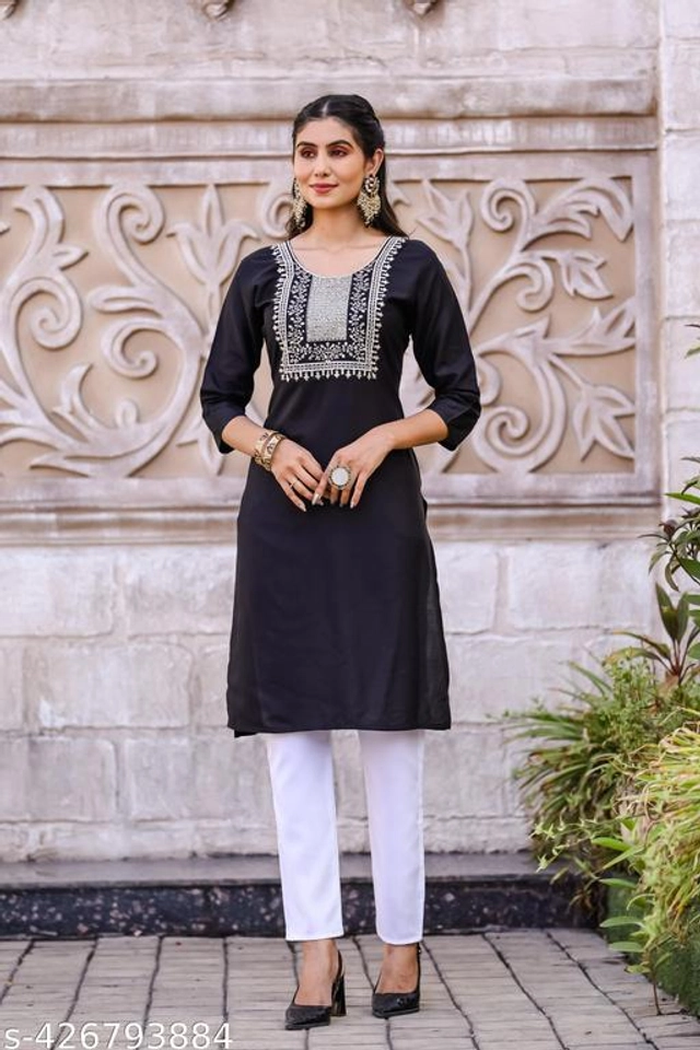 Cotton Printed Kurti for Women (Black, S)