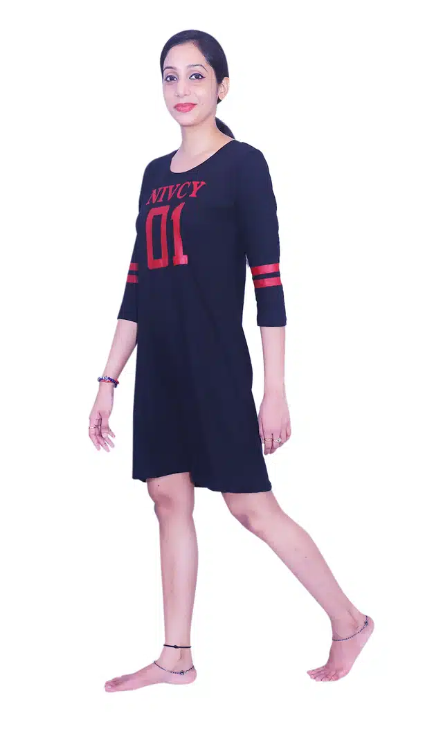 Hosiery Self Design Night Dress for Women (Black, Free Size)