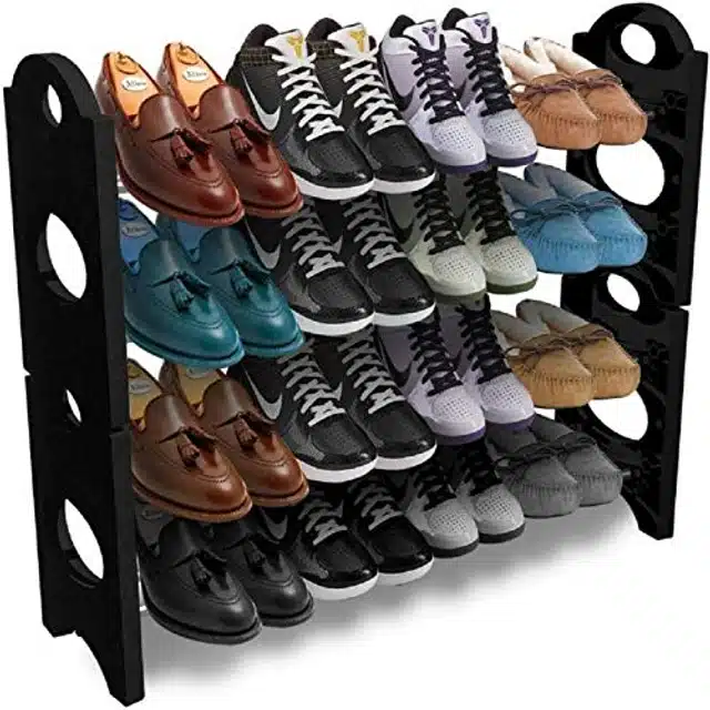 Foldable Shoe Rack with 4 Shelves (Pack of 1, Black) (RS-9)