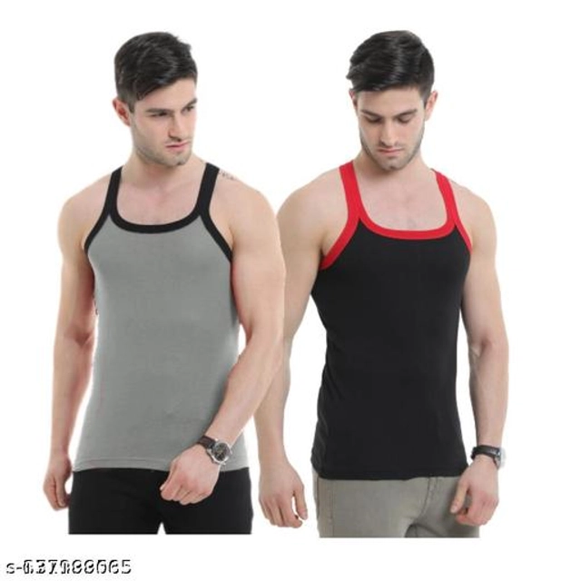 Cotton Vests for Men (Grey & Black, XS) (Pack of 2)