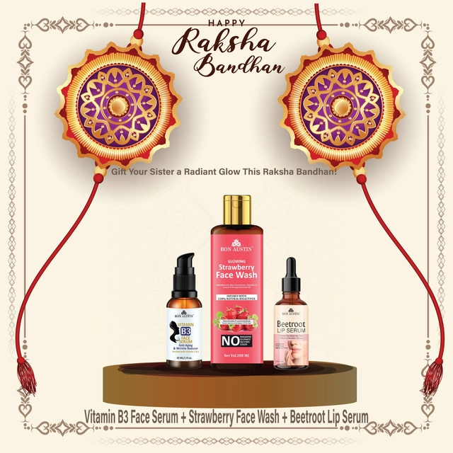 Combo of Bon Austin Vitamin B3 Serum (30 ml) with Glowing Strawberry Face Wash (200 ml) & Beetroot Lip Serum (30 ml) (Set of 3)