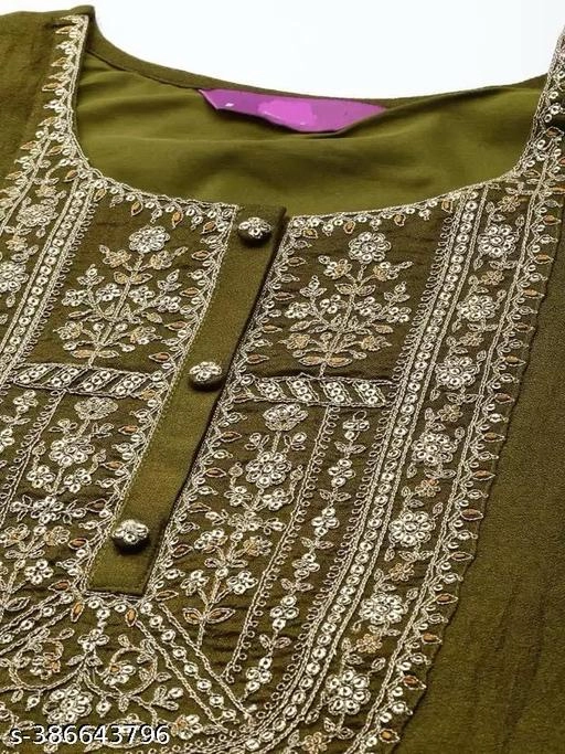 Silk Embroidered Kurti for Women (Olive, XS)