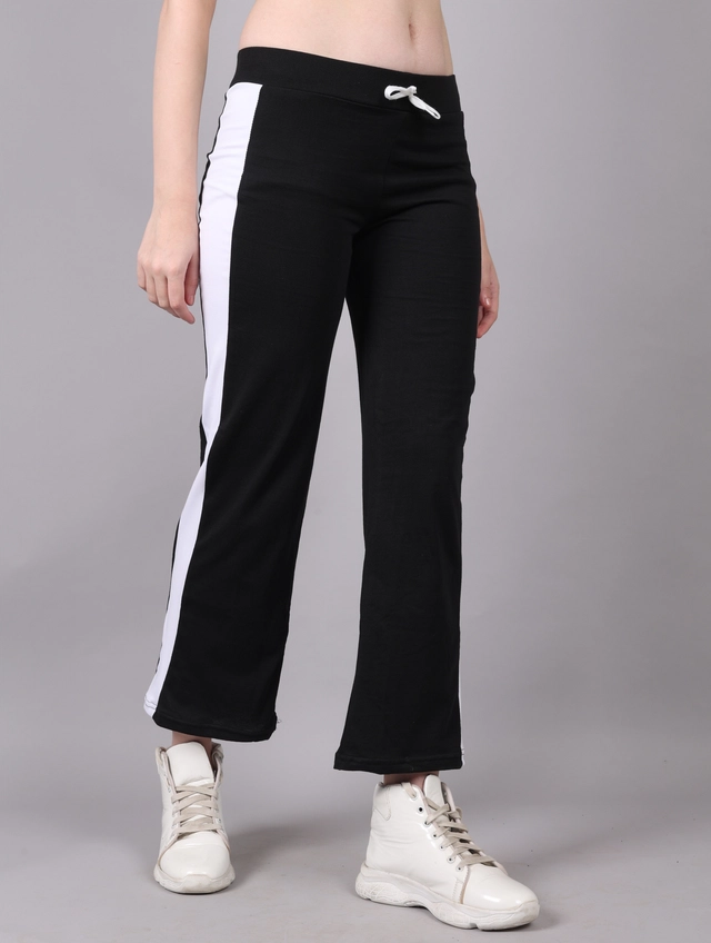 Cotton Colorblocked Trackpant for Women (Black, M)