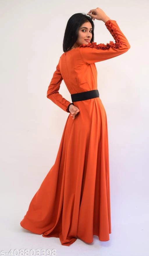 Crepe Solid Gown for Women (Orange, XS)