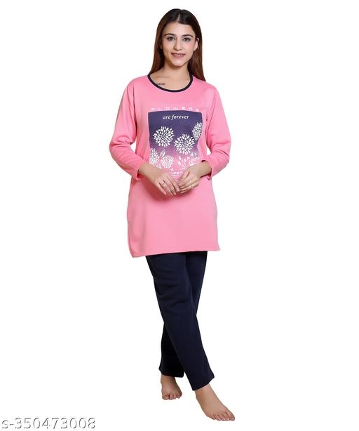 Wool Nightsuit for Women (Pink, M)