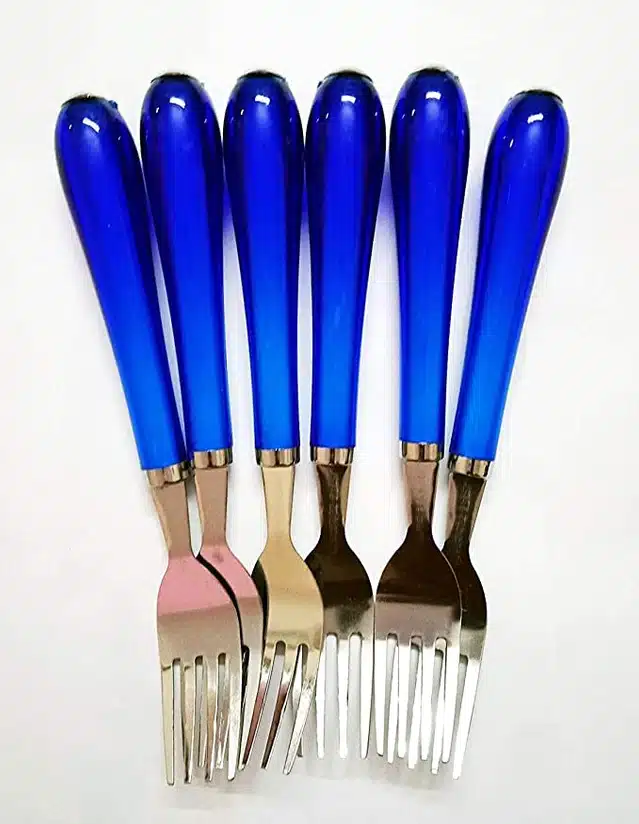 Stainless Steel Forks with Plastic Handle (Multicolor, Pack of 6)