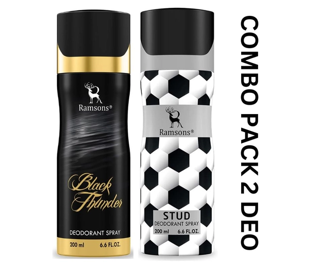 Ramsons Black Thunder with Stud Deodorant for Men (200 ml, Pack of 2)