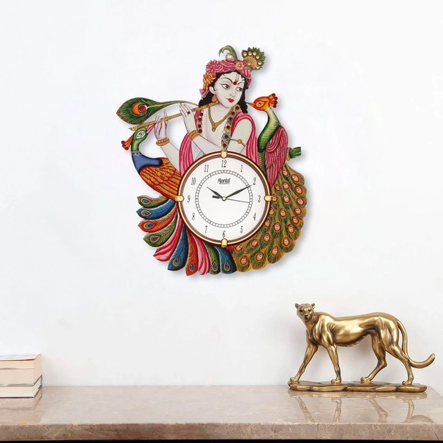 AJANTA Analog Krishna With Glass Wall Clock (38x30.48 cm) (Brown) (Pack Of 1)