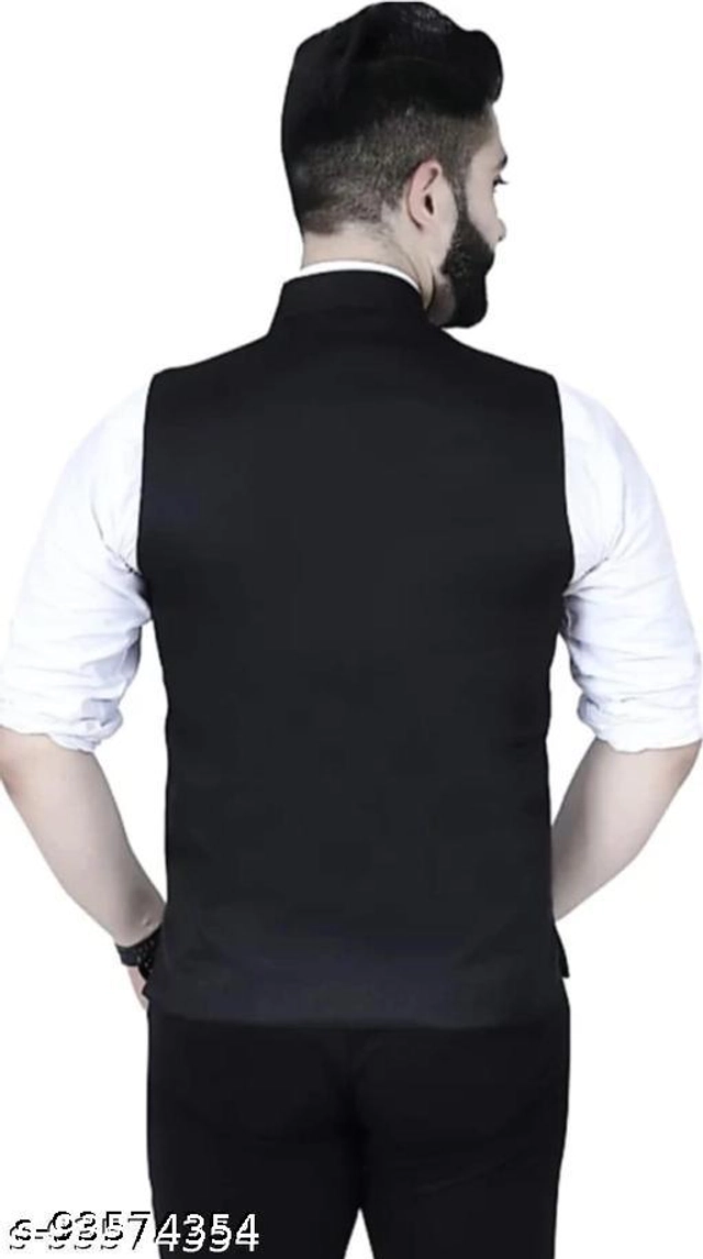 Cotton Slub Ethnic Jacket for Men (Black, M)