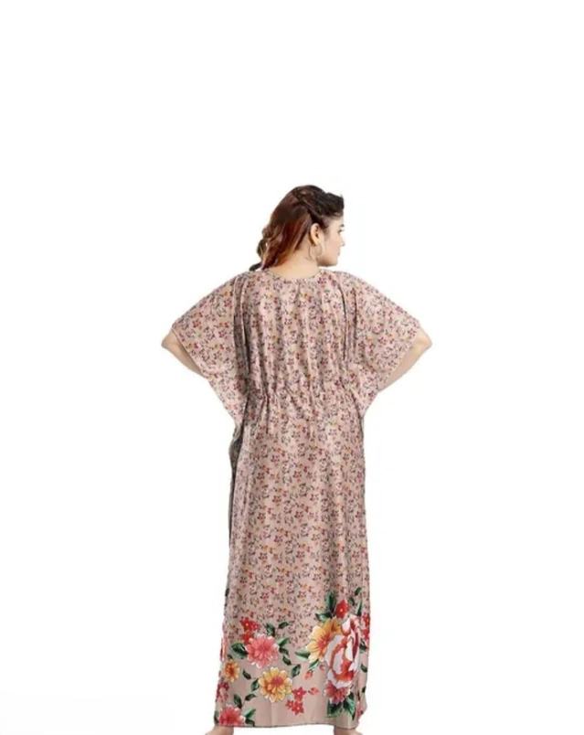 Satin Printed Kaftan for Women (Beige, XL)