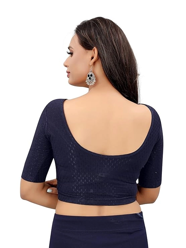 Lycra Solid Stretchable Stitched Blouse for Women (Navy Blue, 30)