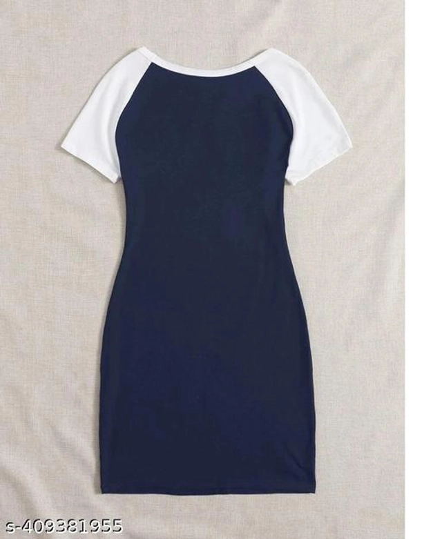 Cotton Blend Dress for Girls (Navy Blue & White, 4-5 Years)