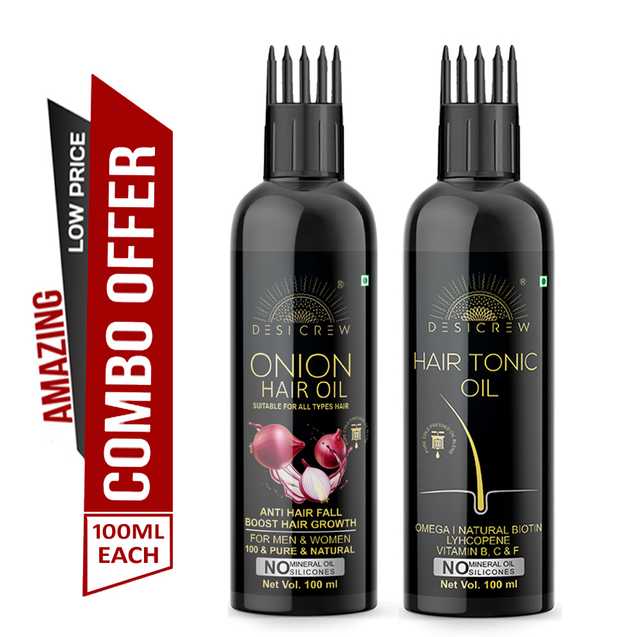 Desi Crew Pure Onion Blackseed Oil & Hair Tonic Oil For Skin, Body & Hair Care (Pack Of 2, 100 ml) (KGE-412)