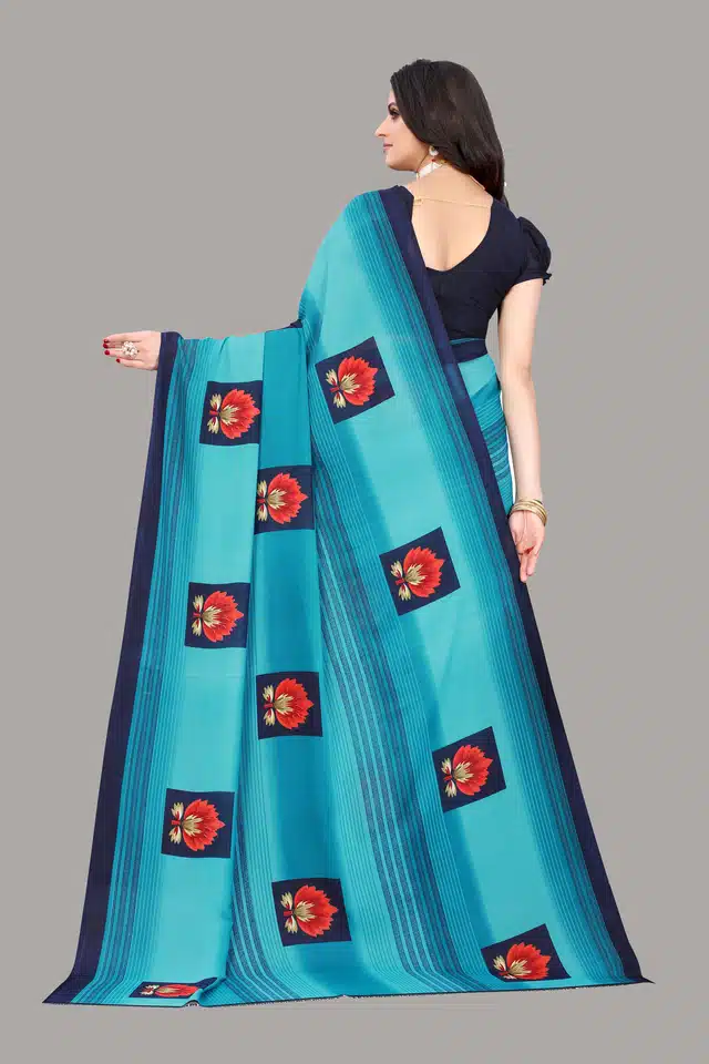 Saree with Unstitched Blouse for Women (Sky Blue, 5.95 m)