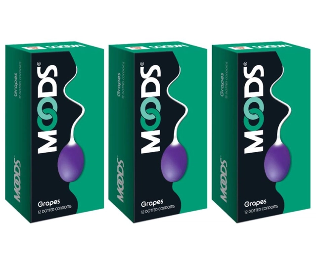 Moods Grapes 12 Pcs Dotted Condoms for Men (Set of 3)