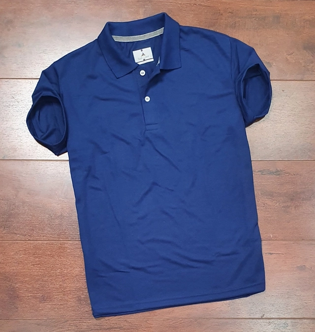 Polo Neck Solid T-Shirt for Men (Blue, M)