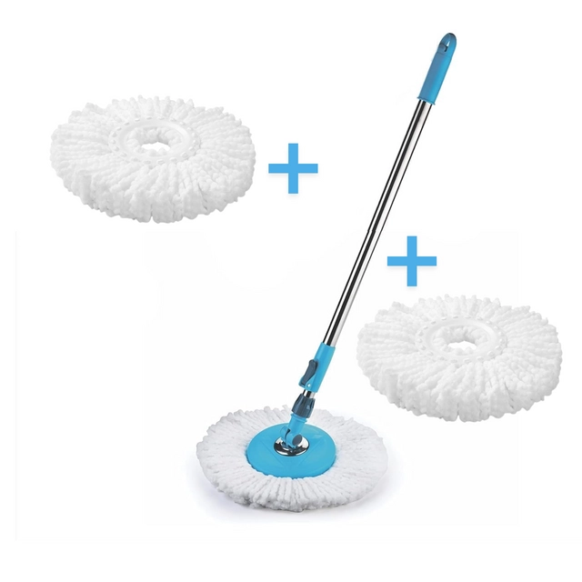 Stainless Steel Spin Mop Rod Set with 2 Refill (Blue & White, Set of 2)