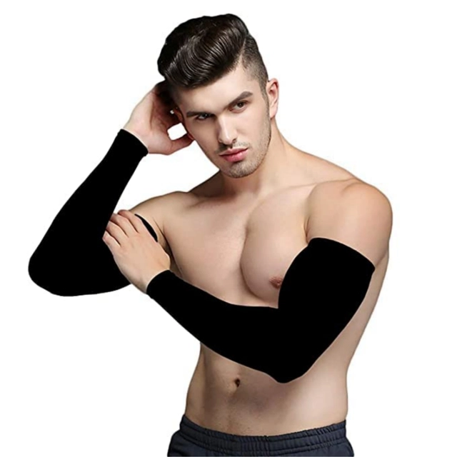 Cotton Arm Sleeves for Men & Women (Black, Set of 1)